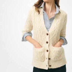 Brooks Brothers Relaxed Aran Knit Cardigan Buttons Sweater Alpaca Small S $400